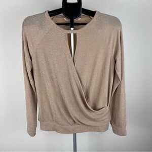 Rachel Roy Gold Shimmer Wrap Style Top Long Sleeve Sparkle Blouse Size S